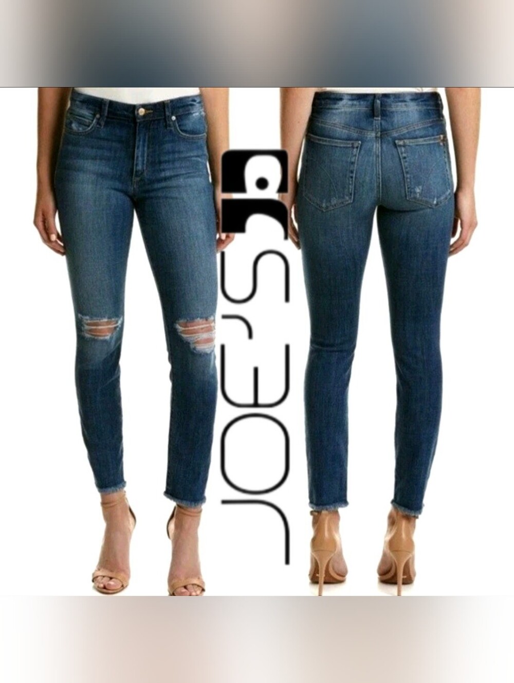 Joe's Jeans High-Rise Distressed Skinny Jeans in Dark Blue Wash